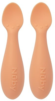 Nuby Silicone Mini Spoons - (2-Pack) Baby-Led Weaning Spoons for Babies - 4+ Months - Orange