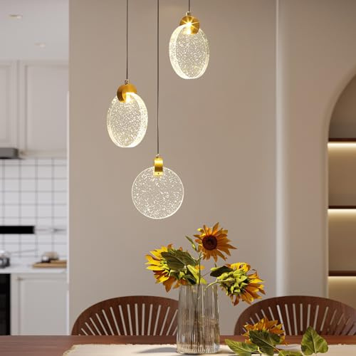 KRIPINC Kristall LED Pendelleuchte, Pendelleuchte 3-Flammig, Pendelleuchte Höhenverstellbar, Hängelampe Gold, Hängelampe Vintage, Warmes Licht Kristall Lampe für Wohnzimmer Schlafzimmer Esszimmer Flur