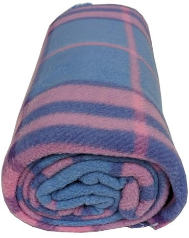 Location Clothing TARTAN THROW BLANKET POLAR FLEECE WARM SOFT BED TRAVEL CAR PICNIC YOGA CAGELINER ANIMAL-FRIENDLY (Pink Blue Check Blanket)
