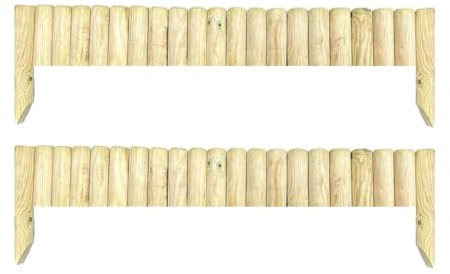 Abaseen Pack of 2 Large Wood Wooden Picket Border Outdoor Decorative Garden Fence Fencing Panels for Grass Lawn Plants Flowers Bed Patio Edging Borders Path Fixing Spike Home