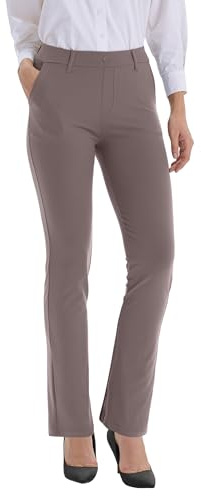 LaiEr Pantaloni da donna con fiocco, elasticizzati, da lavoro, casual, dritti, yoga, bootcut con tasche, marrone, L