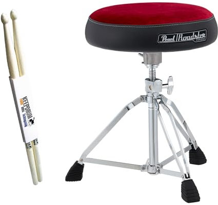 Generisch Pearl Schlagzeughocker D-1500RST Roadster Rot Drumhocker Rundsitz mit Drumsticks