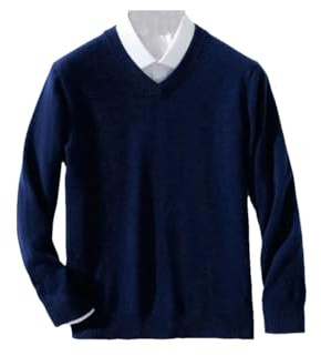 Hamthuit Kashmir varma pullovers v-ringad stickad passform tröja män stickade tröjor undertröja, marinblå, M