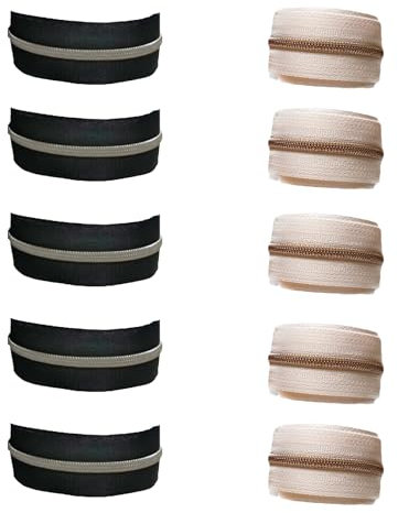 Eruceky 10 Artículos Cremallera Continua de Nailon, Cremalleras de Nylon Cerradas n.3, Cremallera para Costura, Se utiliza para Coser Ropa y Bolsos（Negro Plata/Negro Oro Rosa）