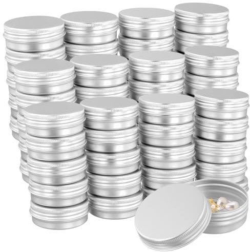 JOIKIT 60 latas de aluminio de 30 ml, tarros de aluminio plateado de 28.3 g, pequeños recipientes vacíos redondos de metal para crema, loción, cuentas