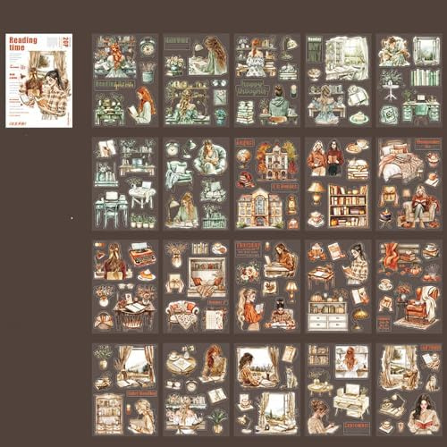 Alideco 20pcs Scrapbook Stickers Vintage Four Seasons Rustic Landscape Literary Girl Sticker Book for Adults Sticker journaling Stickers for Scrapbooking (yuedushiguang)