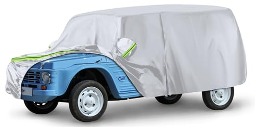 Housse de Voiture Adaptée pour Citroen Mehari 1968-1988, Housse de Garage Complète Argentée étanche avec Porte Zippée pour Neige, Pluie, Protection Tous Temps