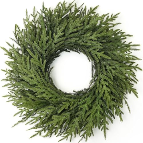 26 Norfolk Pine Wreath for Front Door, Artificial Christmas Wreaths Faux Green Fake Pine Needles Wreath for Front Door Wall Windows Indoor Outdoor Christmas Decor