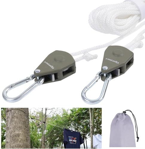 Vigorport Retractable Travel Clothesline, Portable Clothes Line Heavy Duty Rope Pully System with Carabiner for Outdoor Camping, Cruise Ships, Indoor Backyard, Balcony (White, 28Ft)