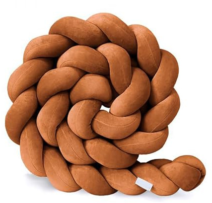 GYCF Artesanal Tejida Cojín Almohada Artículos De Decoración del Hogar Decorativa Parachoques Alfombra Anticolisión para Cama Protección Cama Trenza Cojín Protección contra Caídas,Marrón,1 m