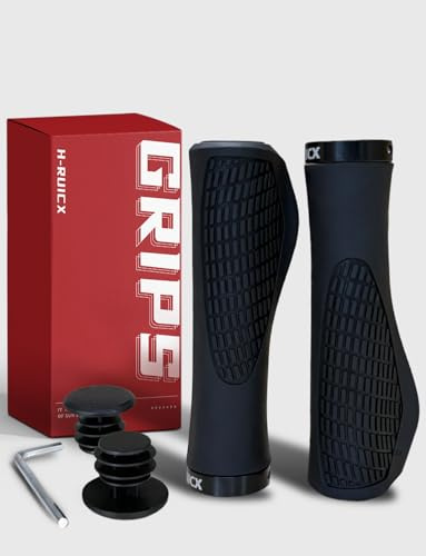 H-RUICX Bicycle Handlebar Grips, Black Rubber, 22.2mm Diameter, Non-Slip Ergonomic Design, 5.28 Inch Length, Bike Grips, Universal Mountain Bike,MTB, BMX, Road Bike Compatible
