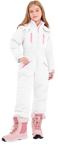 Générique Combinación de Esquí Infantil para Niña de Una Pieza con Capucha, Traje de Esquí de Invierno para Adolescentes, Conjuntos de Esquí para Niños, Chaqueta de Plumas Impermeable para Invierno de