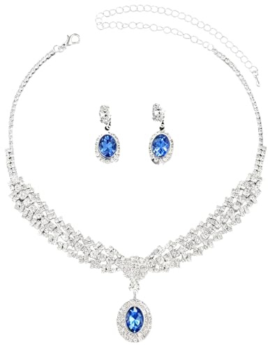 LAOYEFACAI 2 piezas damas cristal joyería conjunto novia gotas collar y pendientes, Sparkelndes boda accesorio regalo para novia