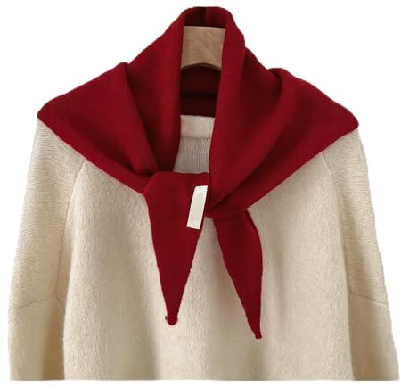 LSYZHX Wool Knitted Triangle Scarf for Women,Women's Soft Triangular Scarf, Lightweight Knitted Scarf, Neckerchief for Women and Girls (Red)