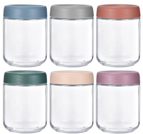 Lychico 6-Pack 500ml Glass Jars with Airtight Lids, Leakproof Containers for Overnight Oats, Yogurt, Smoothies, Sauces, Meal Prep & Fermentation, Wide Mouth Refillable Jars