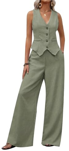 MINTLIMIT Women's 2 Piece Outfits Sleeveless Button Suit Vest Wide Leg Pants Set Casual Matching Set Business Suits