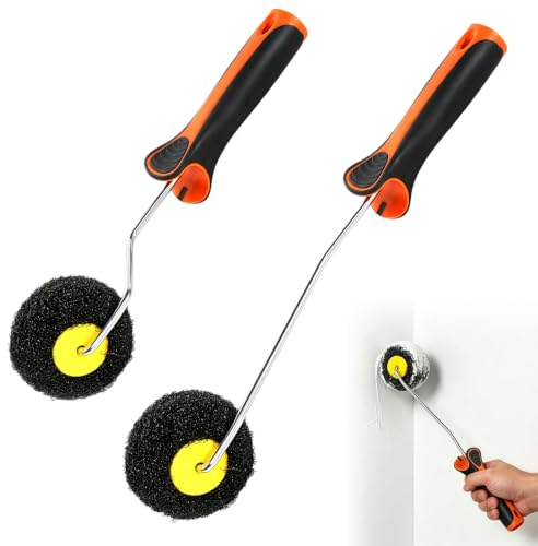 Rodillo para masilla, 2 unidades de rodillos de esquina con cerdas de nailon, rodillo especial lavable de masilla y enlucido enrollable, rodillo de espátula para esquinas interiores/techos, placas de