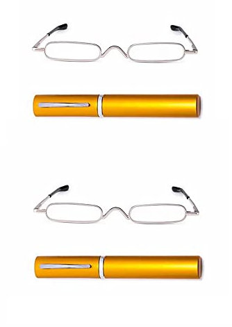 KAIBSEN® 2 Pack Metal Frame Rimmed Slim Reading Glasses - Classic Readers in Slim Pen Clip Portable Hard Case Reading Glasses/Portable Pocket Clip Aluminum Case