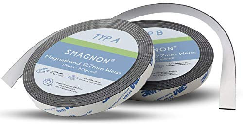 Smagnon Magnetband selbstklebend mit 3M Kleber Kleberücken (3 Meter - Typ A + B WEISS, 12,7mm breite)