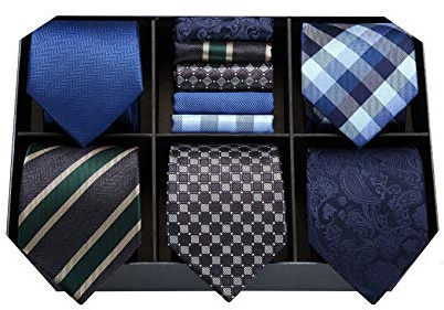 HISDERN Corbata Hombre Seda y Pañuelo - 5 Juegos de Corbatas y Pañuelos Modernas Originales Corbata Boda 8,5 cm 150 cm con Caja de Regalo