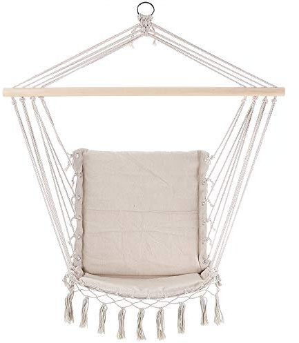 DETEX® Hängesessel 150kg Belastbarkeit Sitzkissen Makramee Outdoor Indoor Hängeschaukel Hängestuhl Hängesitz Schaukel Schaukelstuhl Creme