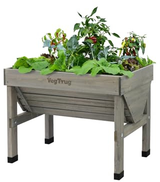 VegTrug Jardinière surélevée Wallhugger 103 x 76 x 80 cm - En bois naturel gris avec insert préformé - Jardinière de jardin - Idéal pour peu d'espace - Parterre de fleurs adapté aux fauteuils roulants