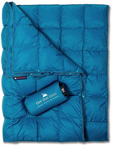 Get Out Gear Dunfilt campingfilt lätt vikbar dunfilt 302 cm 3/kg fyllkraft, kompakt vattentät och varm ryggsäck täcke för camping, vandring, resor eller hängmatta