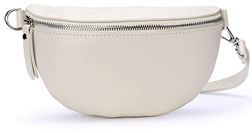 Ever Bloom Unisex Leder Brusttasche Bauchtasche, Mode Hüfttasche, Made in Italy, Umhängetasche Sattel Crossbag 24cm, Mittelgross Ledertasche für Festival und Urlaub, Tasche Farben:New Beige