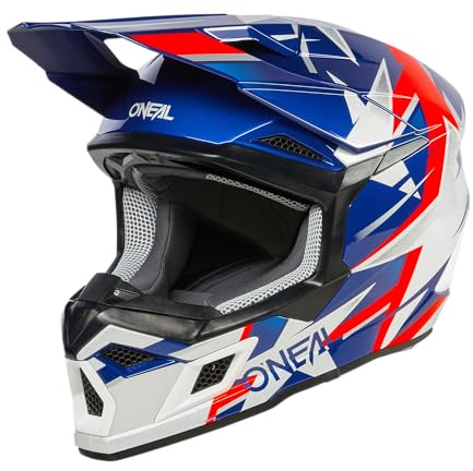 O'NEAL | Casco Motocross | MX Enduro | Carcasa ABS, Norma de Seguridad ECE 22.06, Ventilaciones para una refrigeración óptima | Casco 3SRS Ride V.24 | Adulto | Azul Blanco Rojo | Talla XL