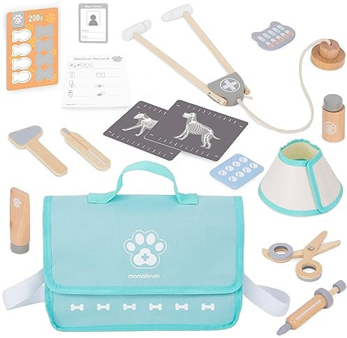 Mamabrum Holz Tierarzt Set für Kinder ab 3 Jahren - Kreatives Rollenspiel mit realistischem Zubehör - Fördert Empathie und Motorik - Ideal für kleine Tierfreunde
