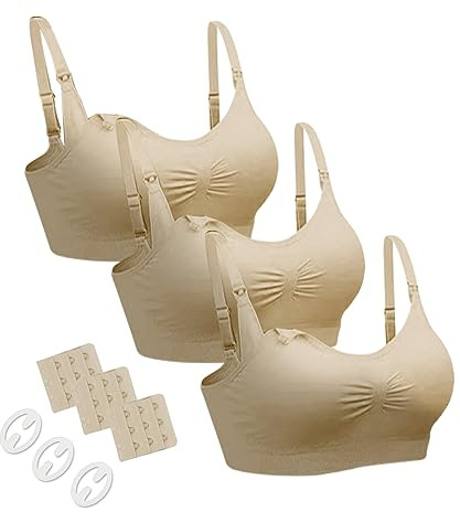 neppein Maternity Nursing Bra, 3Pack Seamless Pregnancy Bra Breastfeeding Bra Sleep Bralette with Removable Spill Prevention Pads and Bra Extenders