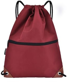 CINY Bolsas con Cordón, Bolsas De Gimnasio, Mochila Deportiva Con Cordón Para Hombres y Mujeres Con Cremallera, Bolsa Impermeable Con Cordón Para Deportes, Playa, Natación, Senderismo(Rojo)