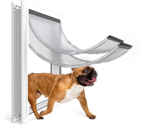 URSPET Hundetür für Außentüren: Robuste Aluminium-Tür, Extremwetter-Hundetür, riesige Hundetür für große Hunde bis zu 45 kg, isolierte Hundetür mit Doppelklappe, abschließbar (L)