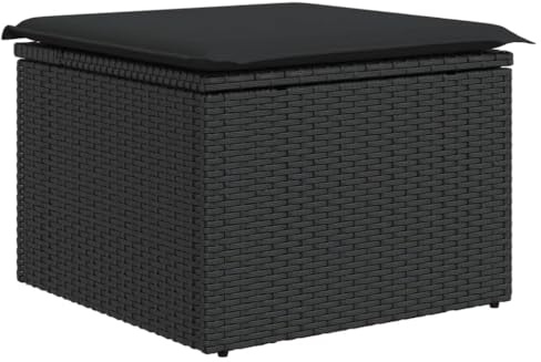 vidaXL Taburete de jardín con cojín Negro 55x55x37 cm ratán sintético