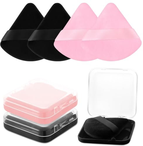 Ruzister Puderquaste mit 2 Reiseetuis, dreieckiger Make-up-Puff für loses Puder, Körperpuder-Einstellung, Puderquaste für Gesichtspuder, Schönheits-Make-up-Werkzeug