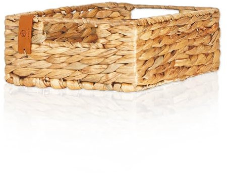 FRIHET Aufbewahrungskorb geflochten aus Wasserhyazinthe | rechteckig | geeignet als Aufbewahrungsbox Küche und Obstkorb | verwendbar als Korb im Esszimmer, Bad und Kinderzimmer | 25 x 20 x 9 cm (2)