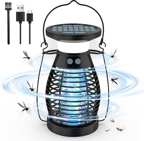 Lampe Anti Moustique, Piege à Moustique Electrique 4200V Bug Zapper Solaire Suspendre Tue Mouche Interieur Électrique Lampe Moustique Étanche Piege a Mouche Extérieur pour Chambre Jardin Camping