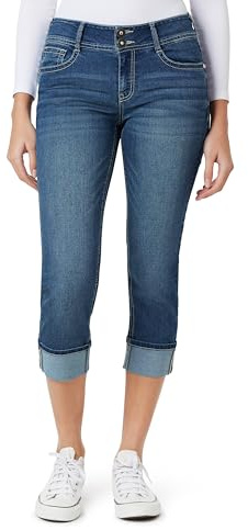 WallFlower Luscious Curvy 23.5” Mid-Rise Bling Cropped Jeans for Women, Insta Stretch Denim Juniors Jeans Standard and Plus - Clarke Wash, 11