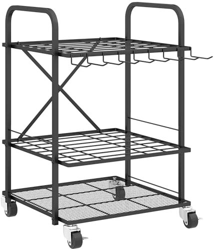 Outsunny Organisateur d'outils de Jardin avec 9 Crochets, Support à Outils de Jardin 40 Compartiments, Porte-Outils de Garage en métal sur roulettes pour sécateurs, pelles, râteaux, Noir
