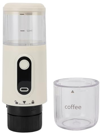 Plyisty Macchina Elettrica per caffè Espresso, Produttore di caffè da Viaggio da 100 Ml, Macchina per caffè Alimentata a Batteria Ricaricabile, Caffettiera per Auto per Capsule e (Beige)