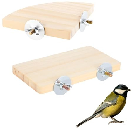 EupHHonycs 2PCS Parrot Perch, Bird Perches for Cage Bird Perch Platform Flat, Fan Shape Rectangle Bird-Cage Platform with Stainless Steel Washers for Cockatiel Rat Hamster Guinea Pig Conure