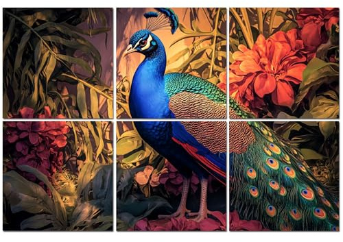 6 Pack Acoustic Foam Panels Sound Proofing Panels Peacocks Walk Forest Beautiful Wall Art Animal Pictures Home Acoustic Wall Panel Soundproofing for Livingroom Nursery Room 72x48 Home Decor