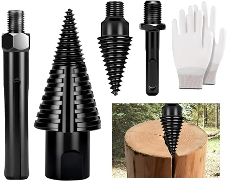 TOKCKYBL Premium Firewood Log Splitter Drill Bit Set with Detachable Design, 50mm Heavy Duty Wood Splitting Screw Cone - 2 replaceable drill bits & Handles for Electric Drill, Kindling Splitter - 6PCS