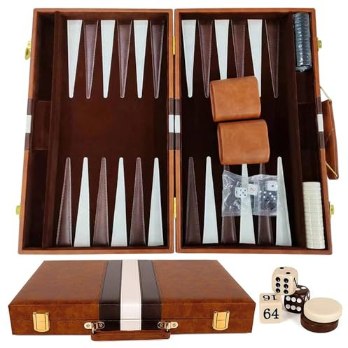 Nzkeuf, Backgammon Set in legno da 11 Pollici, con Custodia in Pelle di Alta Qualità e Tazza, Gioco di Strategia da Viaggio Portatile per Adulti e Bambini