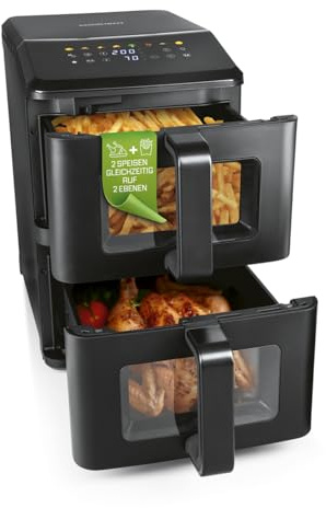 GOURMETmaxx FryUp Vertikal varmluftsfritös, med två fack och genomskinligt fönster, 10 l, varmluftsfritös med LED-pekskärm, finns i flera färger