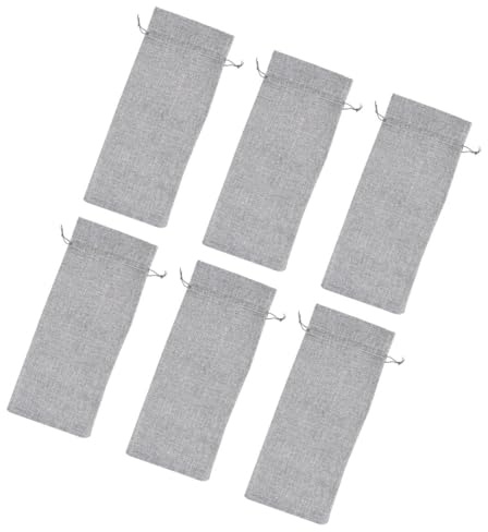Toyvian Lot de 6 Paquet à Vin en Toile de Jute Gris Cordon de Serrage Dimensions 15X35 CM Pochettes Réutilisables pour Bouteilles de Vin Standard Emballage Présent pour Fêtes et