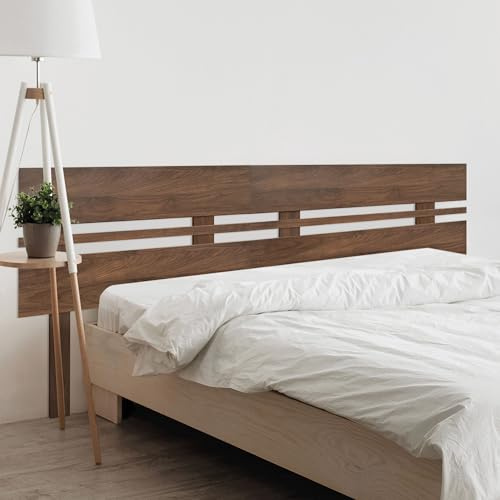 DHOME Cabecero de Madera reciclada DM Horizontal Ancho con Patas Cama Palets Herrajes incluidos (180cm Dual Horizontal Ancho, Nogal)