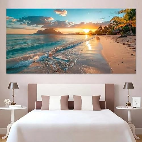Lienzo de atardecer en playa tropical, impresión moderna de paisaje marino para sala de estar y dormitorio, decoración costera (75 x 150 cm/30 x 59 pulgadas)/sin marco)