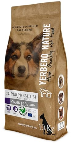 Yerbero Nature Grain Free Atún y Salmón,Comida para Perros Hipoalergénica sin Cereales, Alta Digestibilidad con Probióticos Vitaminas Omega3 Minerales 10kg