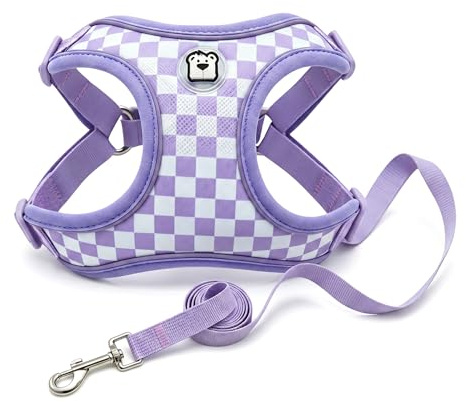 Soft Dog Harness for Small Dog & Puppy - Size S Adjustable Reflective Dog Harness, Purple, Suitable for 5-13 lbs Small Dogs Cats, Miniature Dachshund, Dog Harnesses with Leash Set